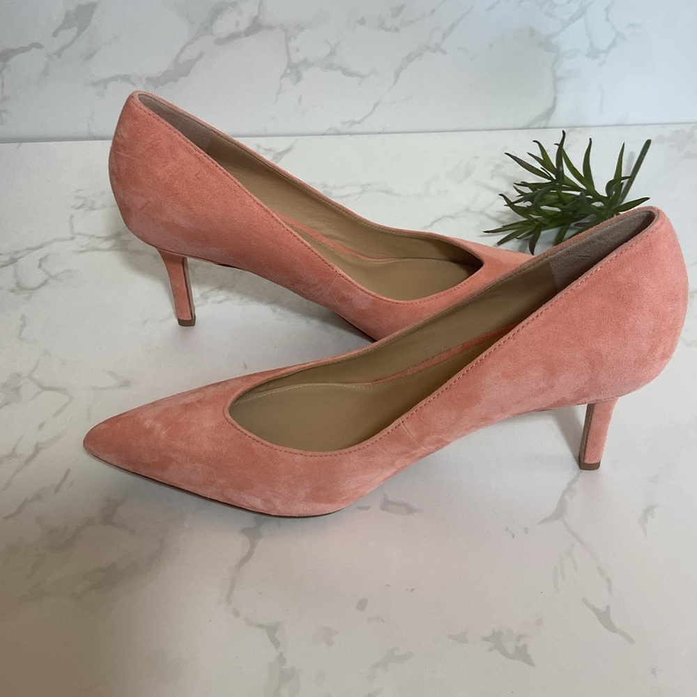 New Veronica Beard Peach Suede Leather Pointy Toe Heel Pump size 8 Designer